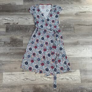 Boden Floral Medallion True Wrap Dress Short Sleeve Blue US 2P Travel Tea Garden